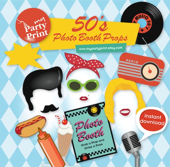 booth download photo themed Party Photo Props myPartyPrint Booth with Printables by 50s