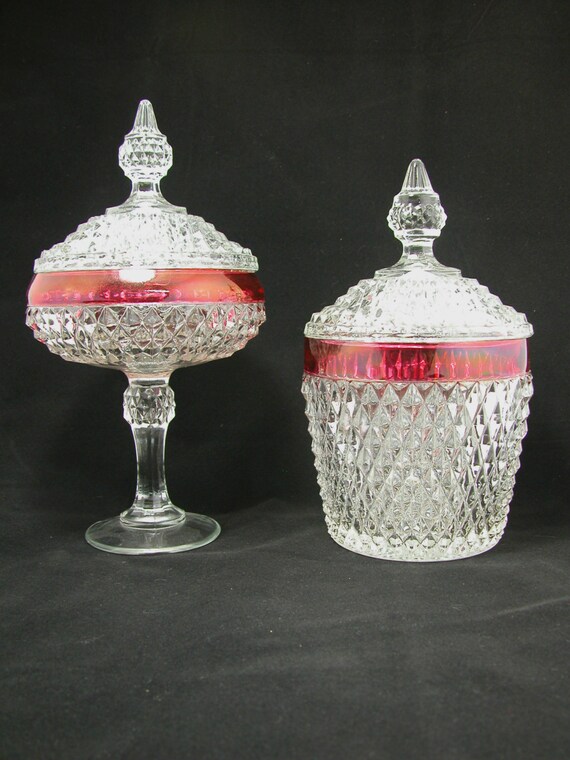 Vintage Set Glass Compote & Jar Indiana Glass by SweetiesAttic