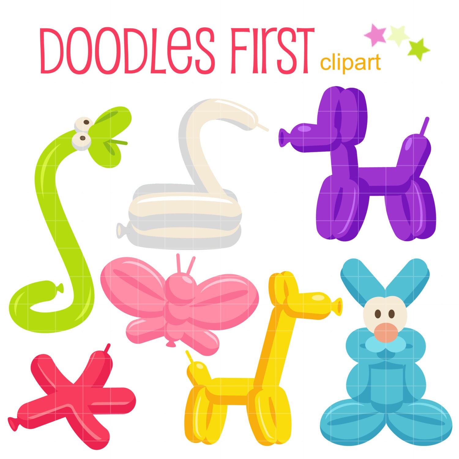 Balloon Animals Digital Clip Art for Scrapbooking Card Making