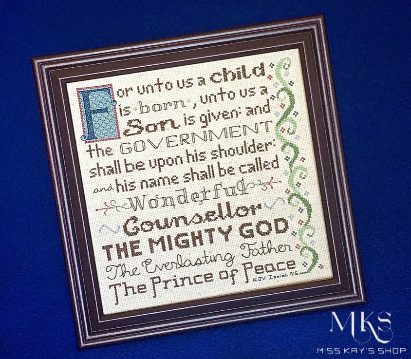 5 floss inch frame Us Stitch Isaiah 9:6 Cross Pattern Christmas For Unto a