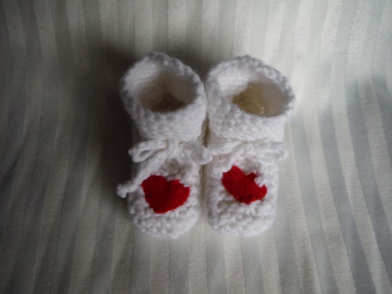 Valentine's Day Heart Baby booties, Handknitted