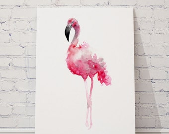 Flamingo Art Print Pink Wall Decor Bird Watercolor Painting