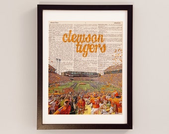 Clemson University Dictionary Art Print - Death Valley, Memorial Stadium - Print on Dictionary Paper - Clemson Tigers, Graduation Gift