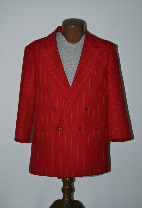 black and red pinstripe suit