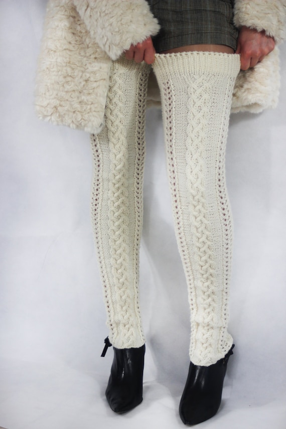 Long leg warmers. Knitted extra long leg warmers in