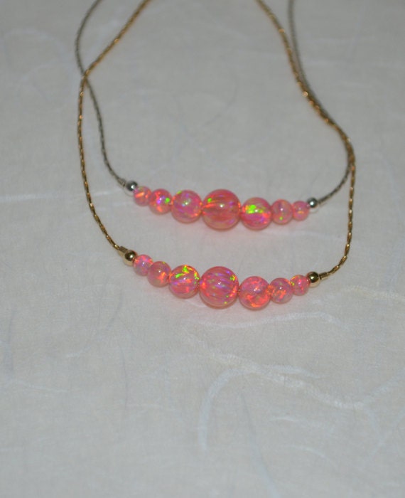 Elegant Opal Necklace, Opal Jewelry, opal bead necklace, opal Gold necklace, simple tiny dot/ball horizontal bar necklace