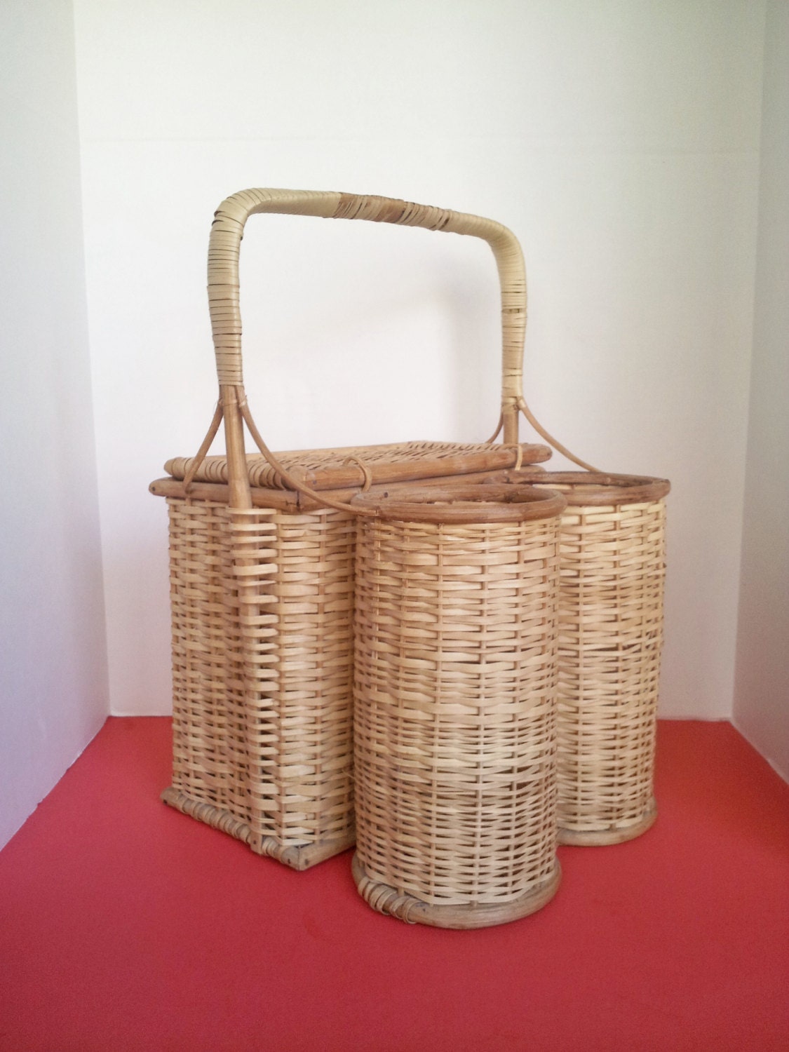 Wicker Brown Picnic Basket With Double Bottle Holders Haute Juice