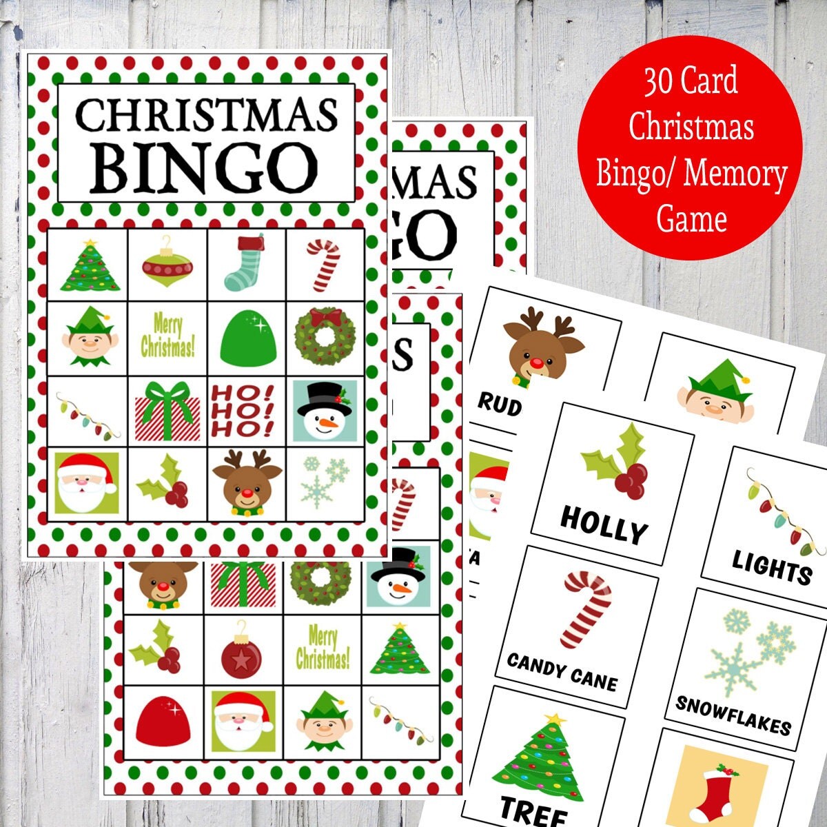 printable christmas bingo memory game instant download