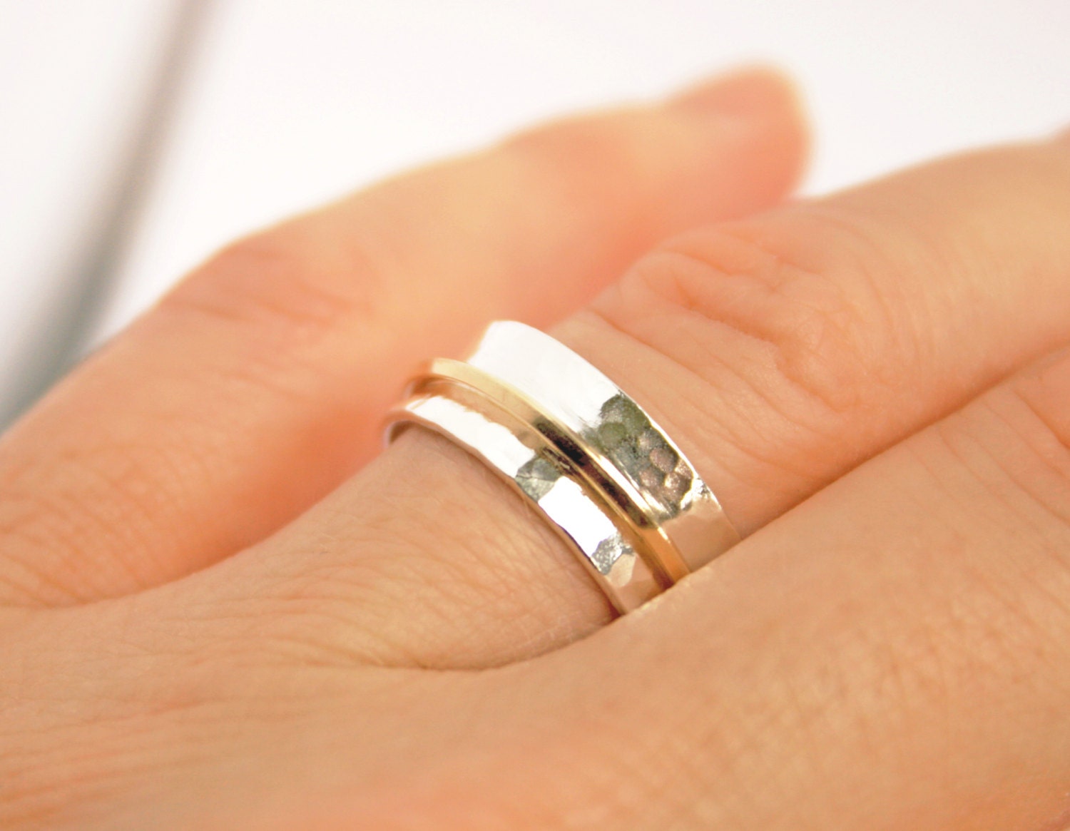 14k Solid Gold and Sterling Silver Spinner Ring Personalized