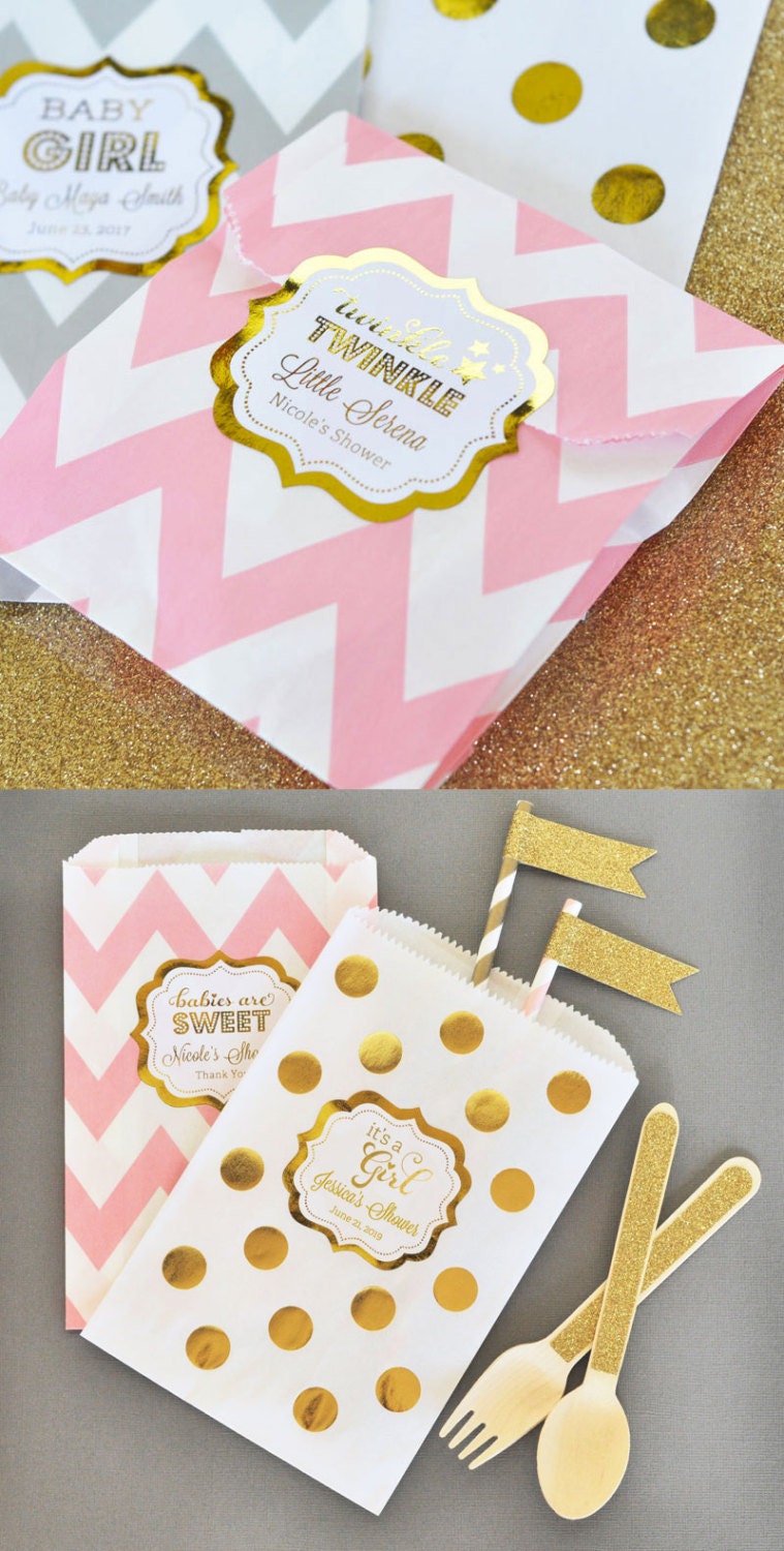 Twinkle Twinkle Baby Shower Favor Bags Pink and Gold Birthday