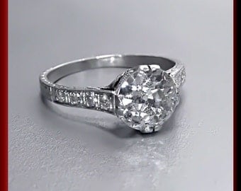 Antique Vintage Art Deco Antique Engagement Ring Old European Cut Diamond Platinum Wedding Ring - ER 408M