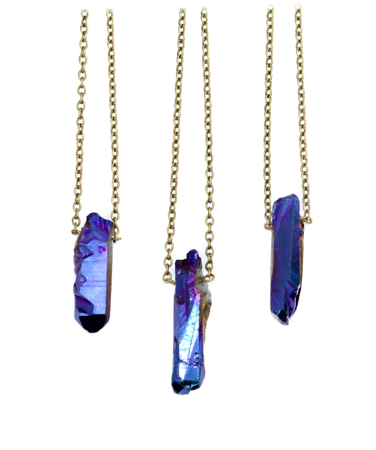 Blue Aura Crystal Bullet Stone Necklace Healing Crystal