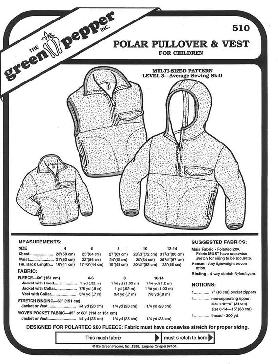 Sewing Pattern Children's Polar Fleece Pullover Pattern