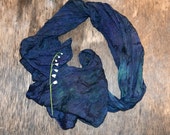 Silk scarf ruffled Hand Dyed New design dark blue  Scarf  natural silk 18" by 68" (45 cm to 175 cm)  ÑˆÐ°Ñ€Ñ„ ÑˆÑ‘Ð»Ðº Ð½Ð°Ñ‚ÑƒÑ€Ð°Ð»ÑŒÐ½Ñ‹Ð¹
