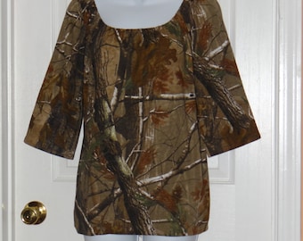Camo Realtree Mossy Oak Peasant Dress Tunic Women Ladies Size xxs xS s m l xl xxl 2xl 3xl Cotton Top Hunting camouflage jersey knit