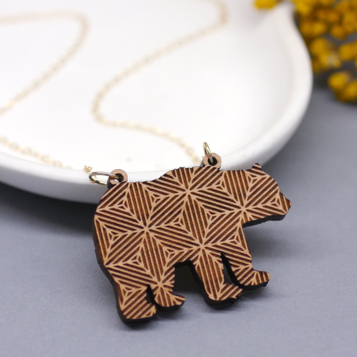 Bear Necklace Geometric Necklace Laser Cut Jewellery Animal