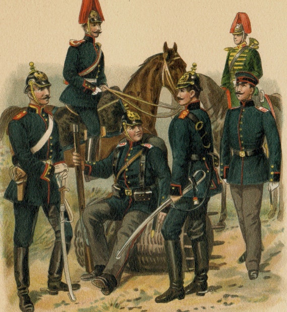 Items similar to 1890 old military uniforms print. artillery on Etsy