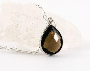 Smokey Quartz Necklace, Gemstone Necklace, Minimal Simple Jewelry
