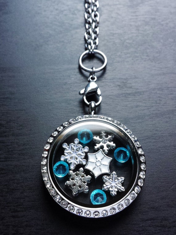 Snowflake Floating Locket Necklace-Includes Large Locket