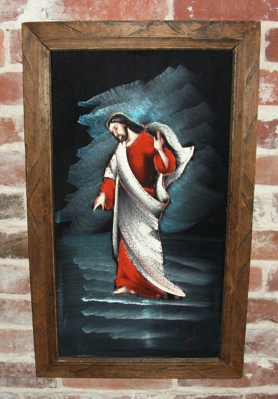 Vintage black velvet painting of Jesus by SweetScoresVintage
