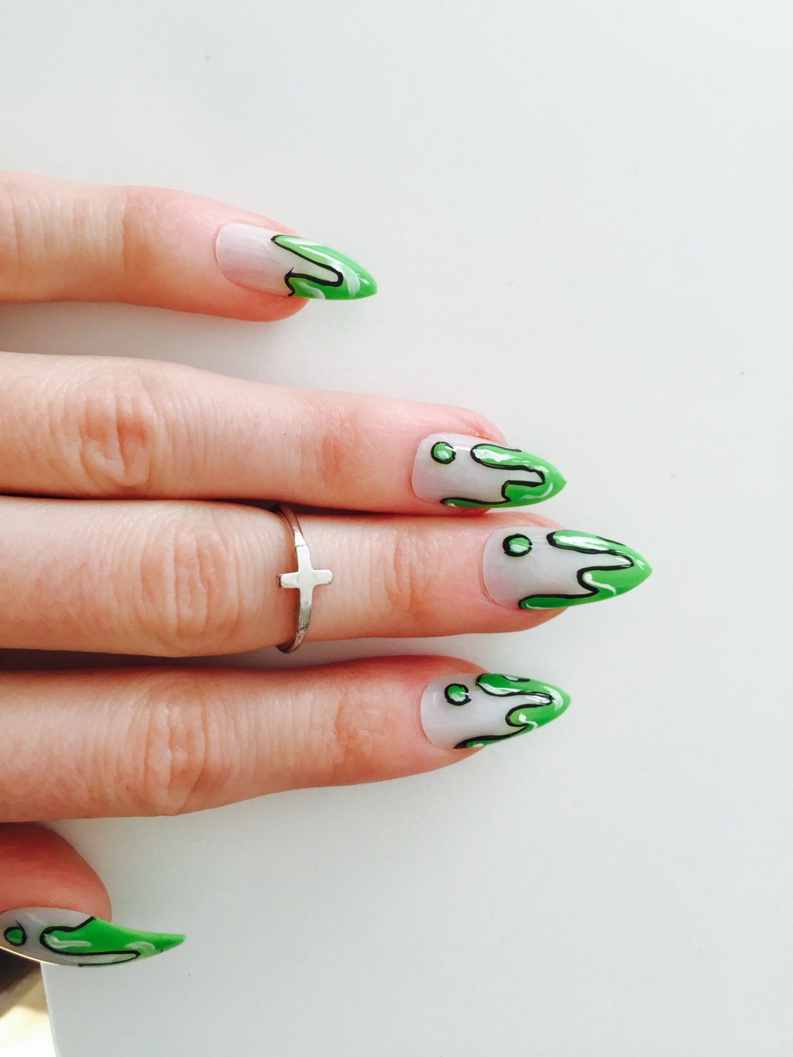 Green Slime Stiletto Nails 24 melty fake nails 90s drip