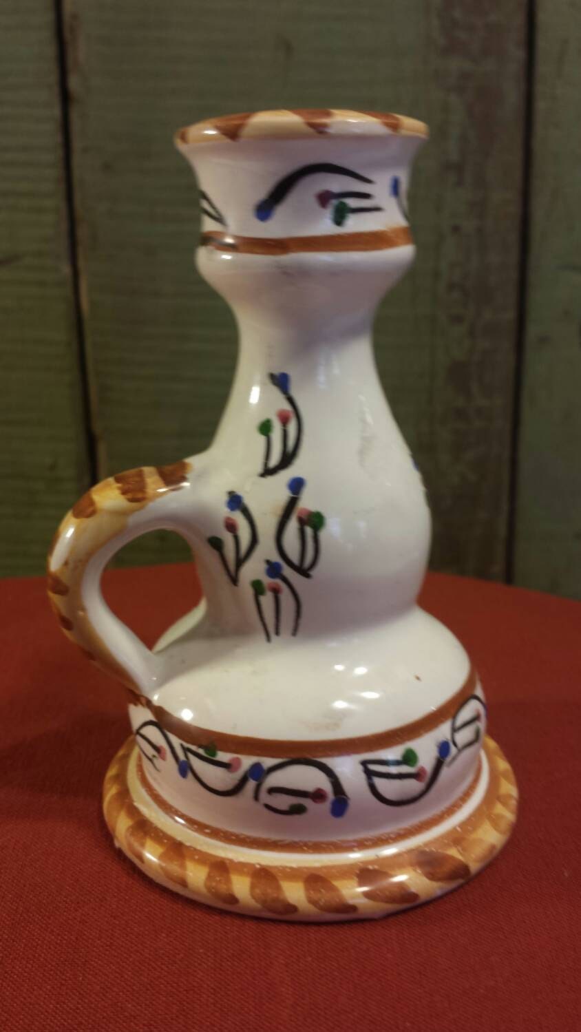 Vintage Pottery Candle Holder Handpainted Pottery by 3OaksTreasure