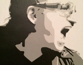 U2 Bono, 3 layer stencil spray paint original portrait on streched box canvas, 14"x11", celebrity portrait art, custom artwork, music gifts