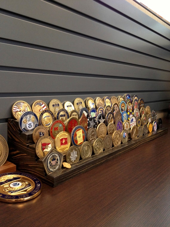 17 inch, 5 tier, Solid Wood Challenge Coin Holder Holds 45 to 50