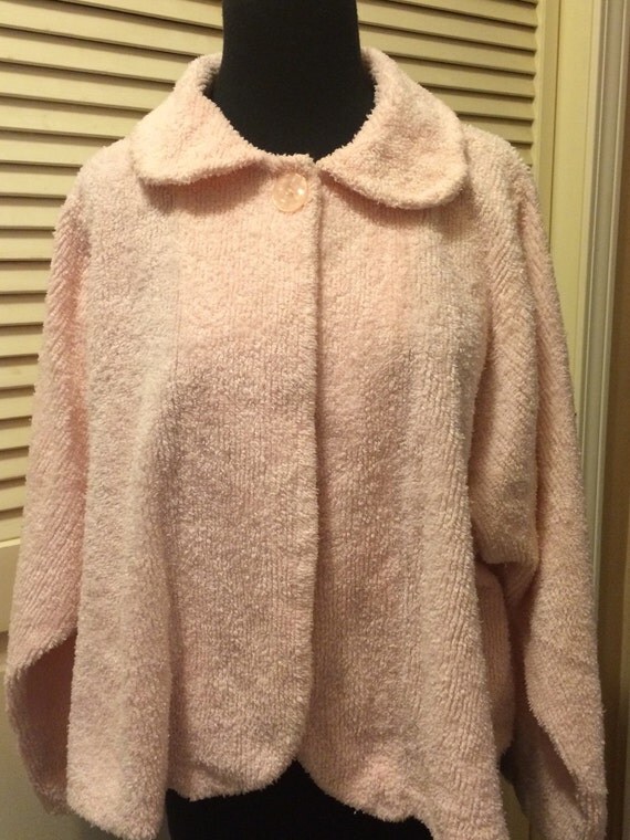 Vintage Herbcraft Pink Chenille Bed Jacket Half Robe