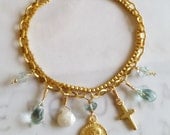Bracelet - Saint Mary Magdalene Moss Agate, Aqua Quartz, Silverite, Crystal - 18K Gold Vermeil