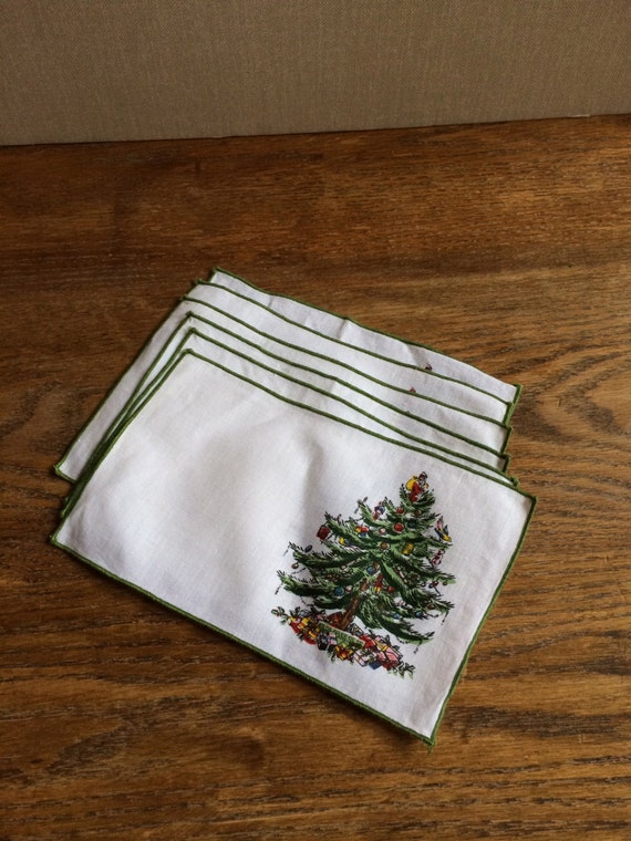 Vintage Spode Christmas Tree Linen Cocktail Napkins 100%