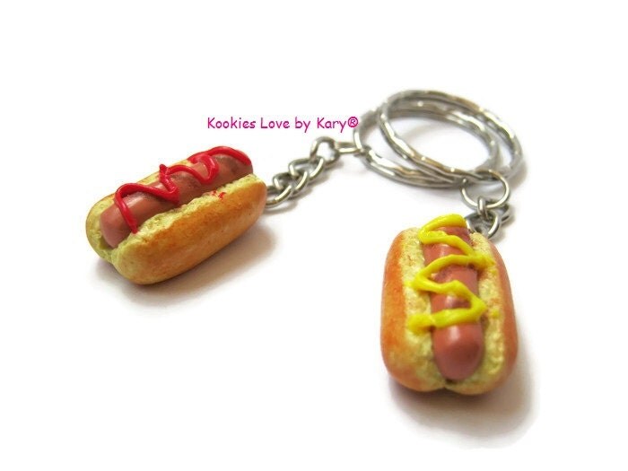 two keychains hot dog a unique gift polymer clay cute