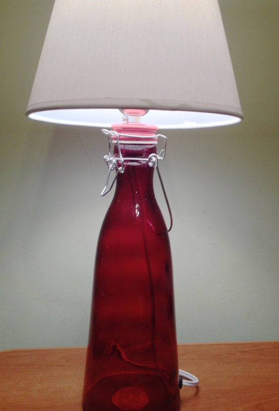 Red Milk Jug Glass Bottle Table Lamp With Shade, Small Table Lamp Light 