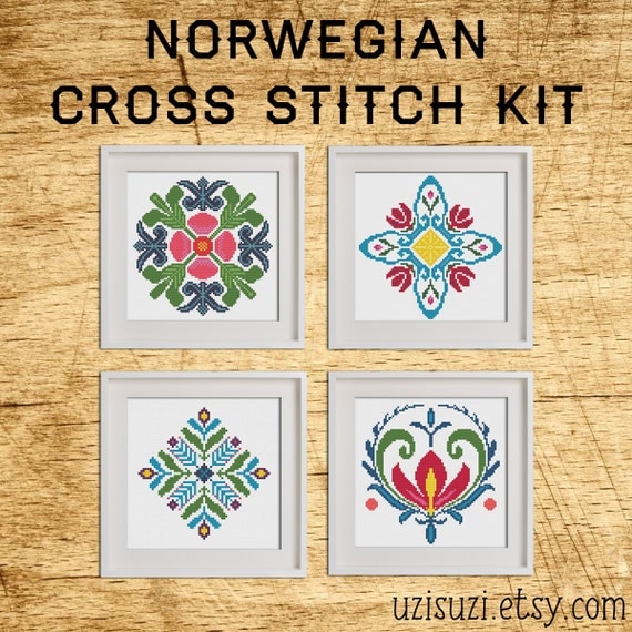 Any ONE Norwegian Flower Cross Stitch Kit by uzisuzi on Etsy
