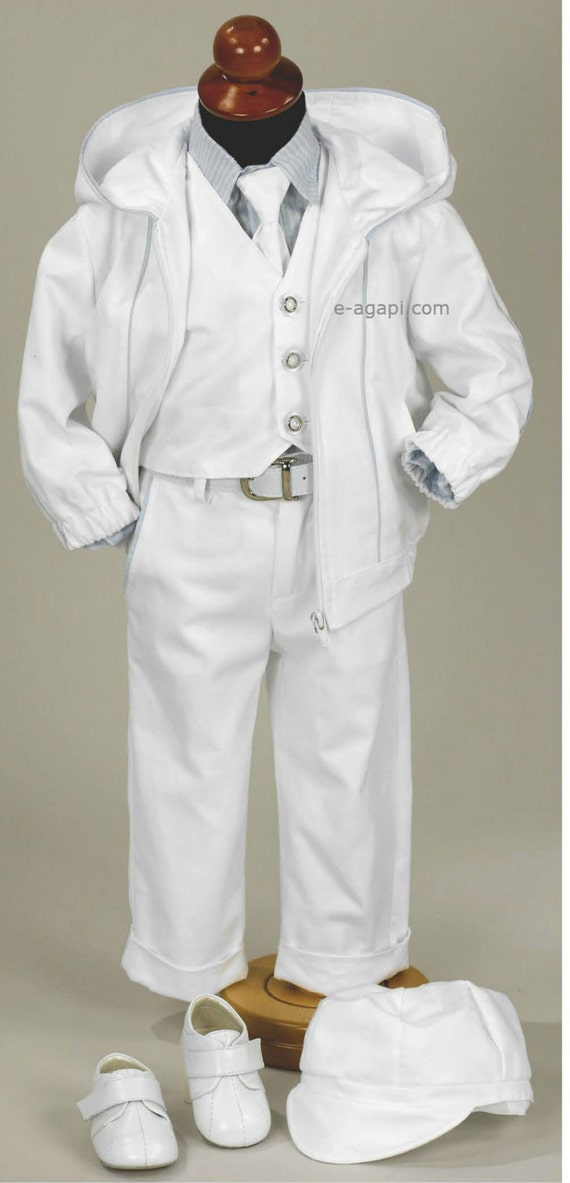 Greek Baby boy baptism white costume SET Christening Greek