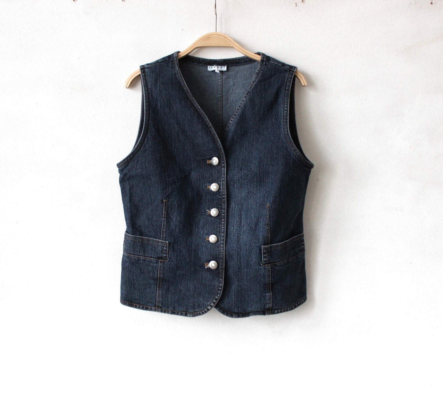 50% OFF SALE Women's Dark Blue Denim Jean Vest Sleeveless