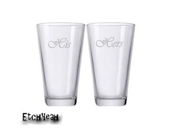 His and Hers Personalized Beer Glasses / Set of 2 Tumblers / Add Your Date / Custom Engraved Glasses / Beer Glass / Wedding Gift / Barware