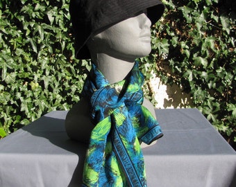 Long Silk Scarf in rich Blues & Greens Firework Design by ACUTE Summer Accessory