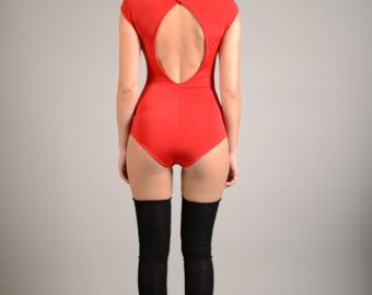 Ballet Leotard, Open Back Top, Red Leotard, Gymnastics Leotard, Sexy Underwear, Burlesque Top, Steampunk Clothing, Boudoir Lingerie