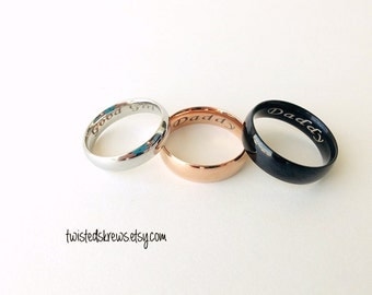 CUSTOM ENGRAVED Stainless Steel rings couples Black Silver Rose Gold ddlg daddy sub little master mistress owner owned baby girl ring BDSM