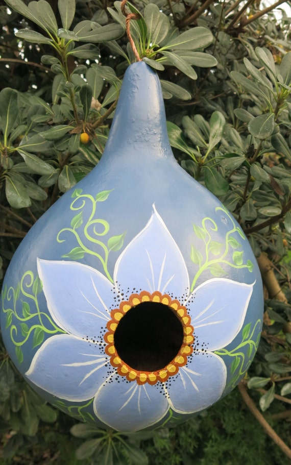 Painted gourd birdhouse with Flower floral bird house