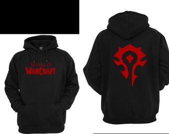 World of Warcraft black hoodie with drawstrings, Horde or Alliance Available sizes S, M, L, XL, XXL, XXXL