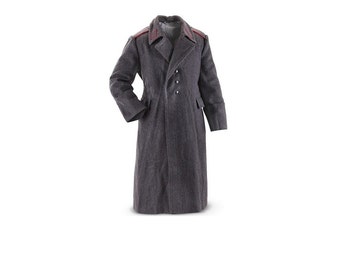 Vintage Soviet Bloc Army Grey Wool Military Coat Genuine Greatcoat Full Length