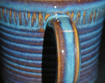 Coffee mug, unique coffee mug, pottery mug, unique coffee cup, 12 oz, hand thrown mug, pottery mugs with blue glaze. Price is for one cup
