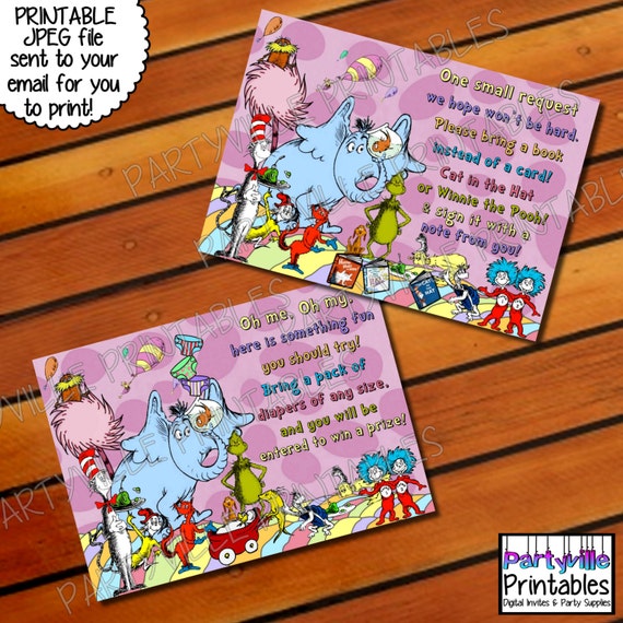 Dr. Seuss BABY SHOWER INSERT Bring a book by PartyvillePrintables