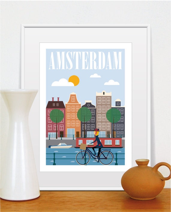 amsterdam amsterdam print travel poster mid century by TomasDesign