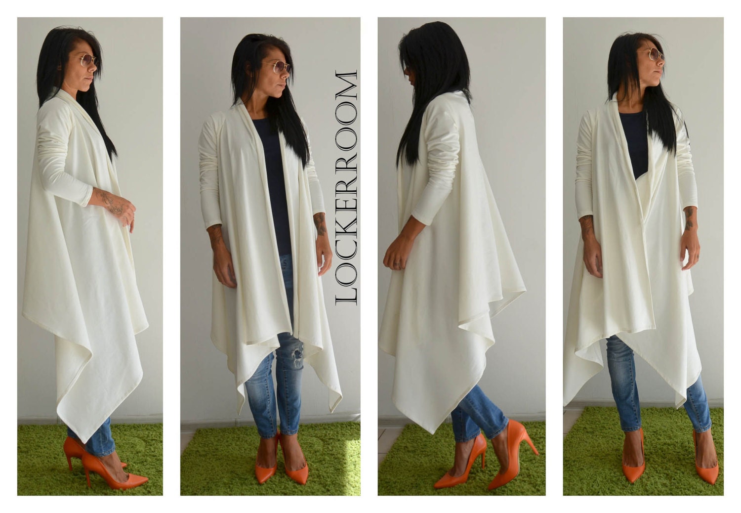 White ASYMMETRIC viscose vest /Woman long viscose cardigan