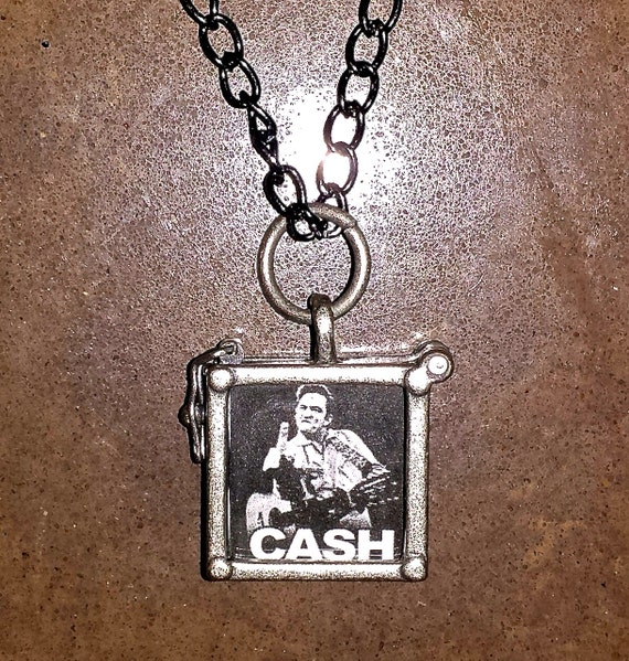 Items similar to Johnny Cash charm necklace on gun metal chain on Etsy