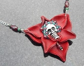 Grateful - Beaded Skull & Rose Pendant With Garnet, Emerald, Tourmaline And Sterling Silver