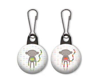 Sock monkey zipper pull. Sock monkeys. Sock monkey charm.
